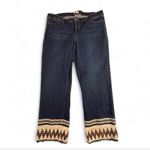 crown & ivy Dark Blue Flare Jeans with Crochet Hem